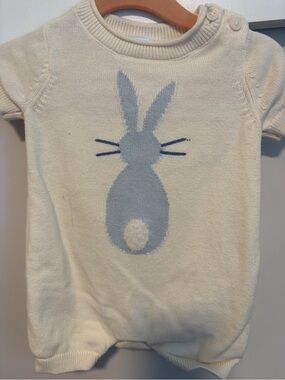 GAP Cream Knit Romper with Light Blue Bunny Motif